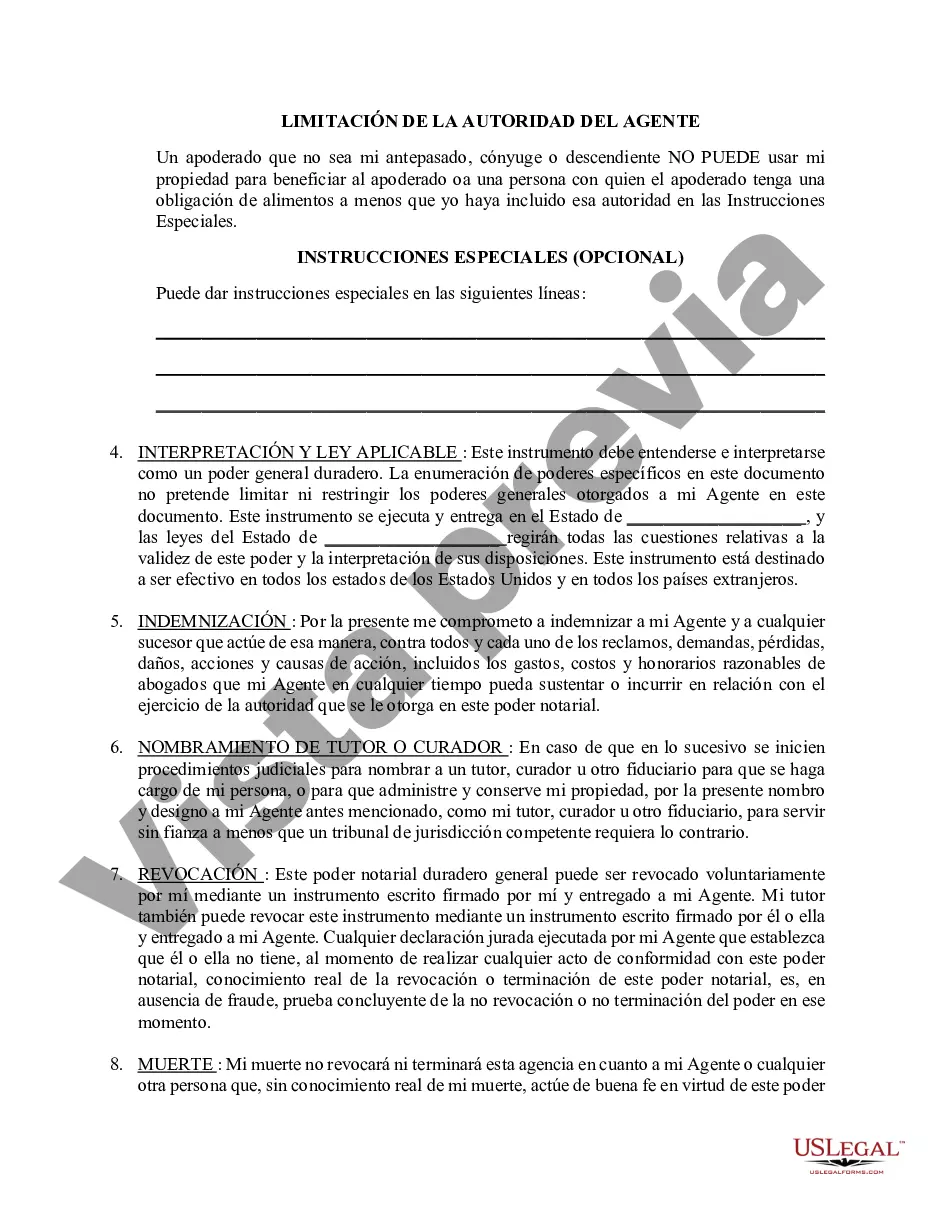 Preview Poder general duradero para la propiedad y las finanzas o efectivo financiero en caso de incapacidad