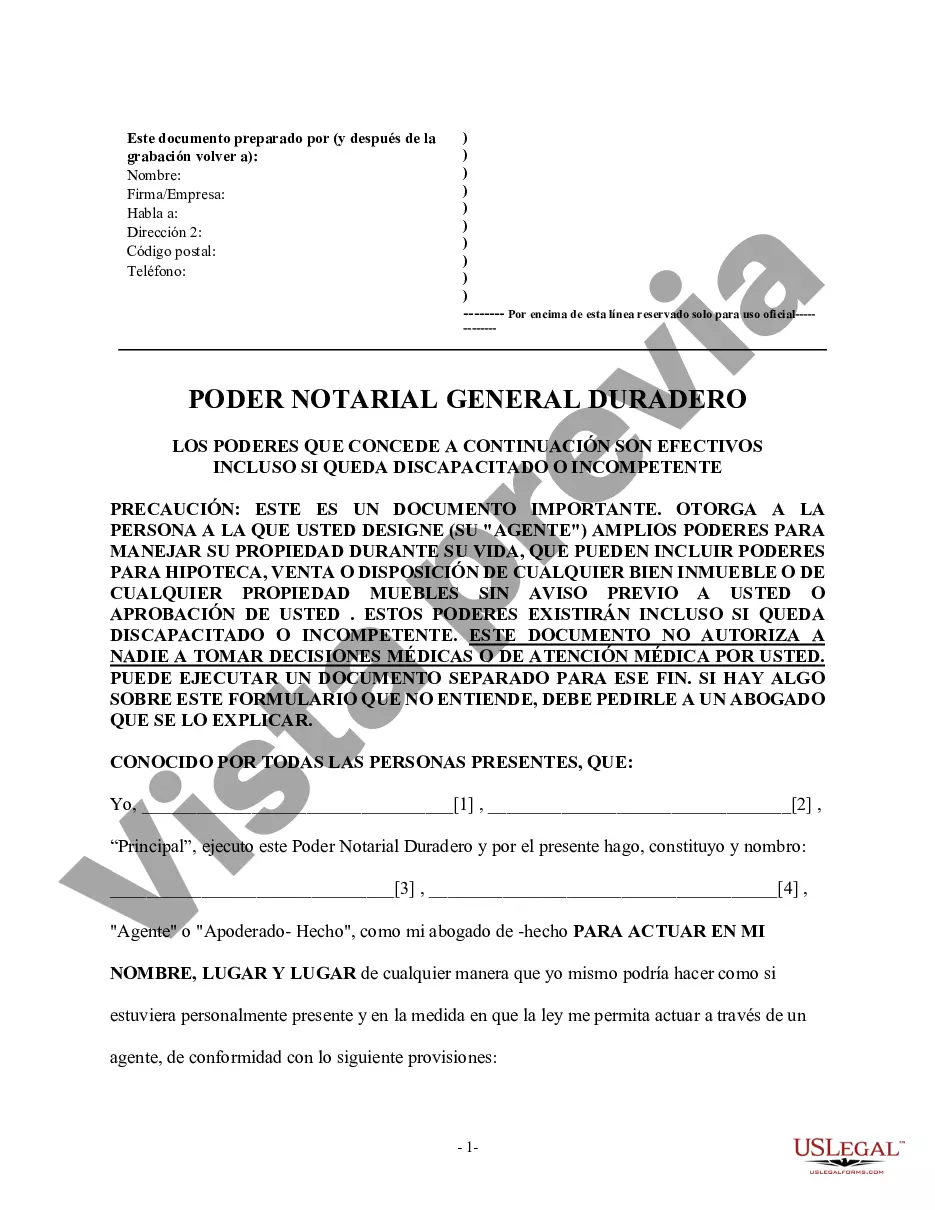 Preview Poder General Duradero para Bienes y Finanzas o Financiero Efectivo Inmediatamente
