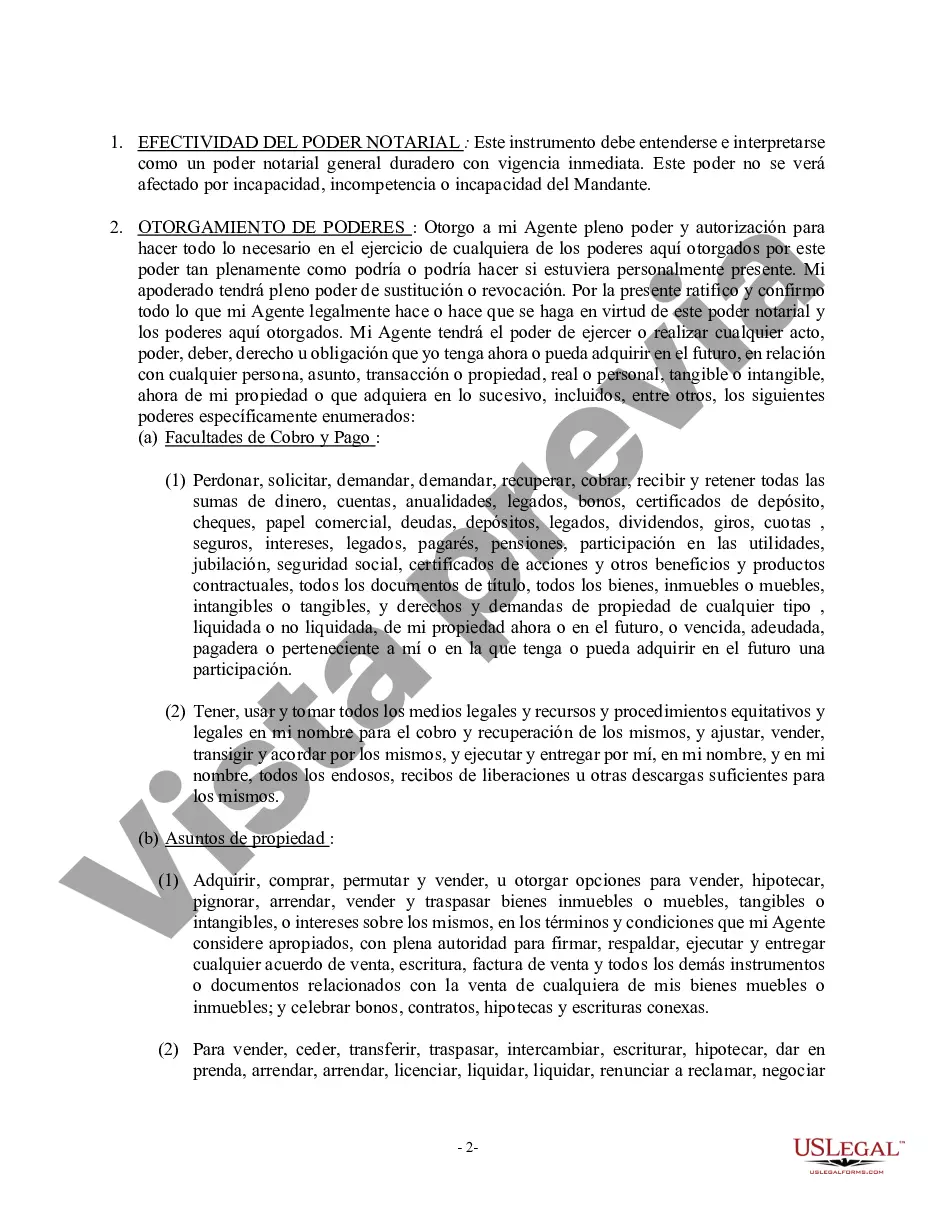 Preview Poder General Duradero para Bienes y Finanzas o Financiero Efectivo Inmediatamente