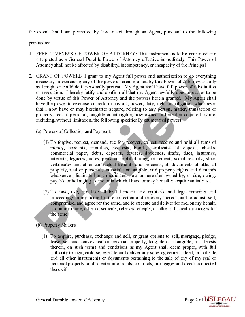 Preview General Durable Power of Attorney for Property and Finances or Financial Effective Immediately