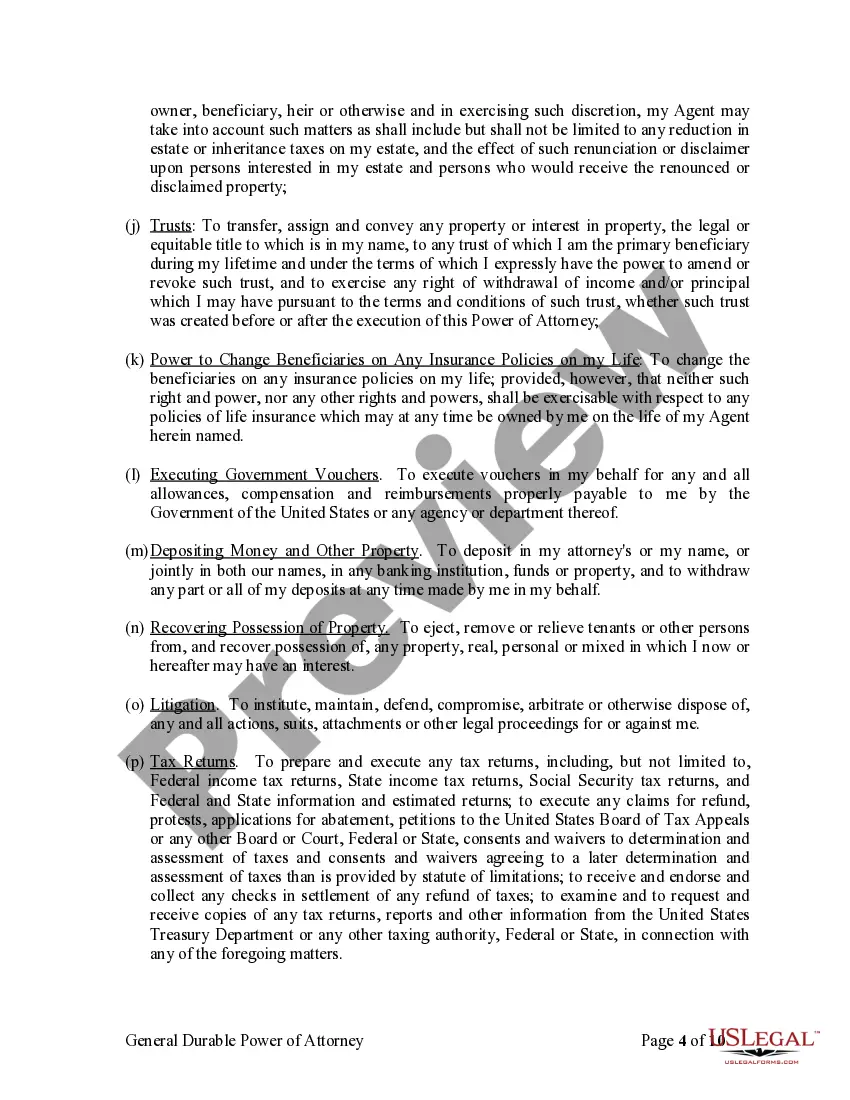 Preview General Durable Power of Attorney for Property and Finances or Financial Effective Immediately