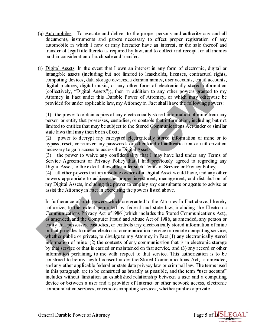 Preview General Durable Power of Attorney for Property and Finances or Financial Effective Immediately