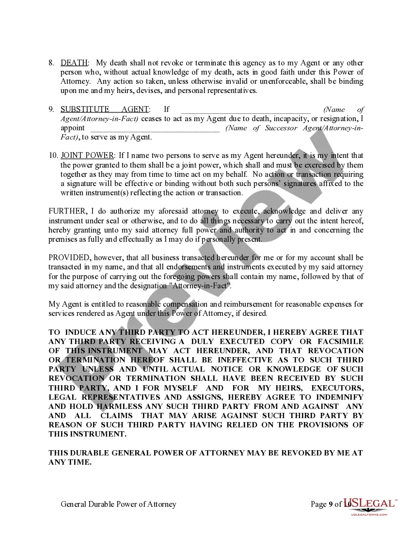 Preview General Durable Power of Attorney for Property and Finances or Financial Effective Immediately