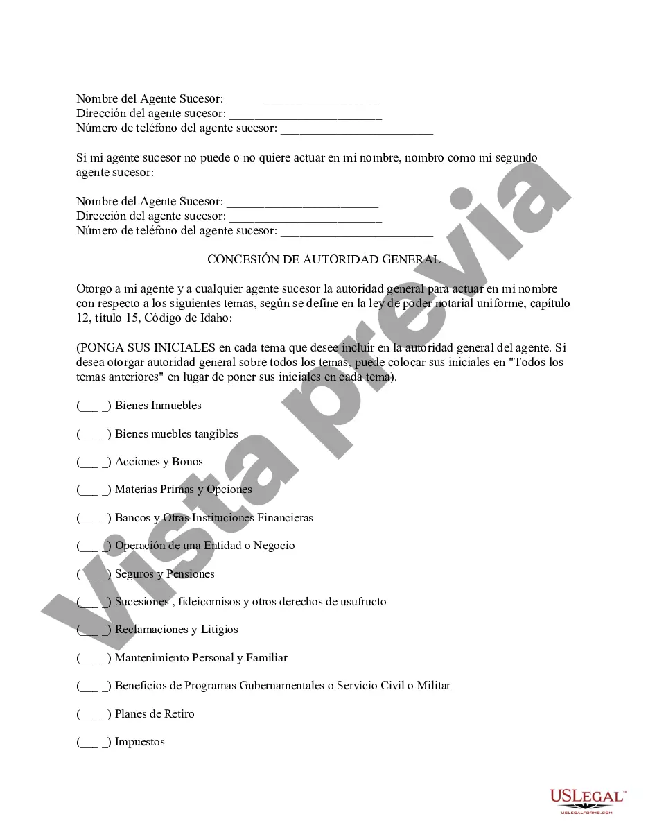 Preview Formulario legal de poder notarial general de Idaho
