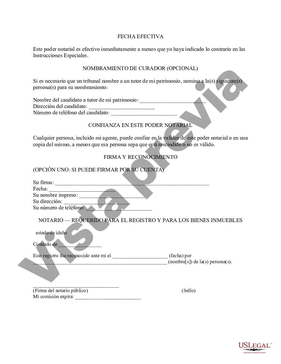 Preview Formulario legal de poder notarial general de Idaho