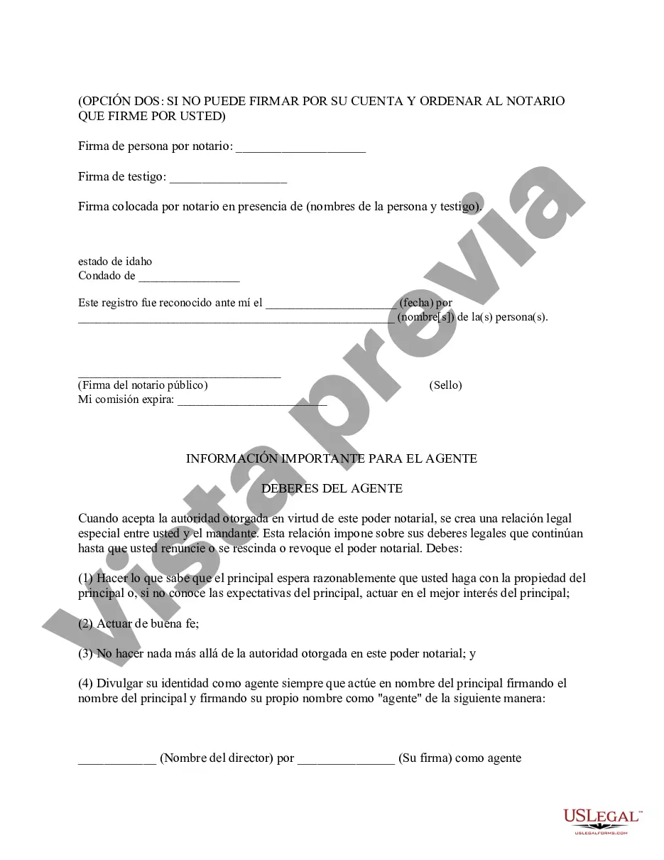 Preview Formulario legal de poder notarial general de Idaho
