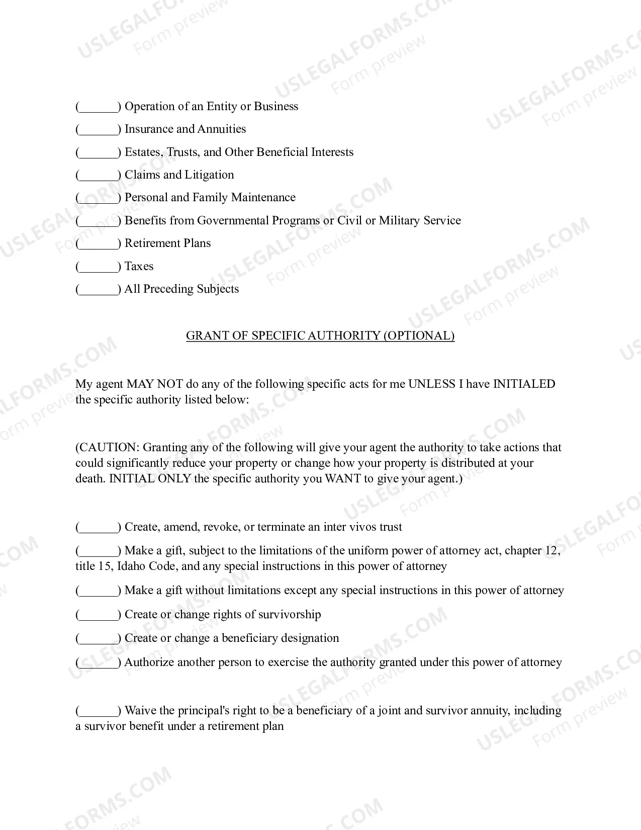 Preview Statutory Power of Attorney