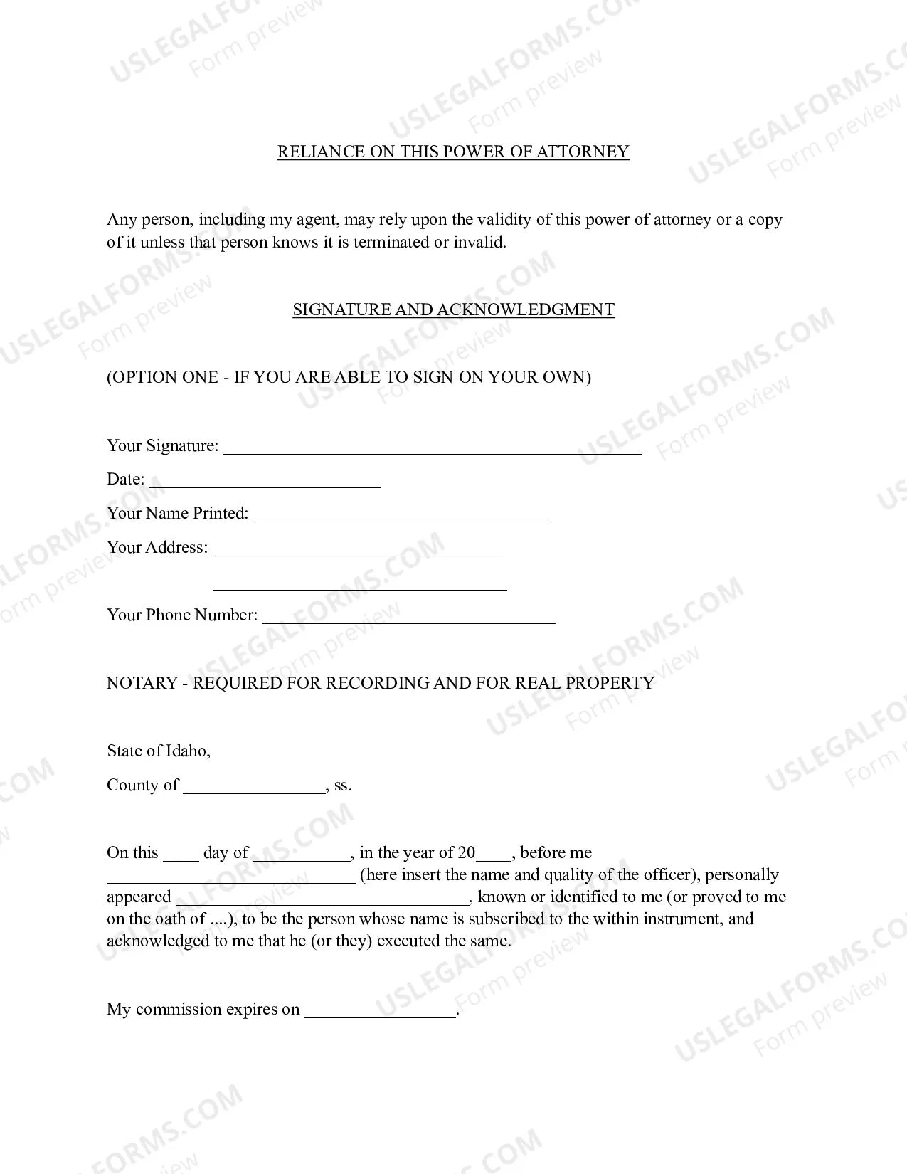 Preview Statutory Power of Attorney