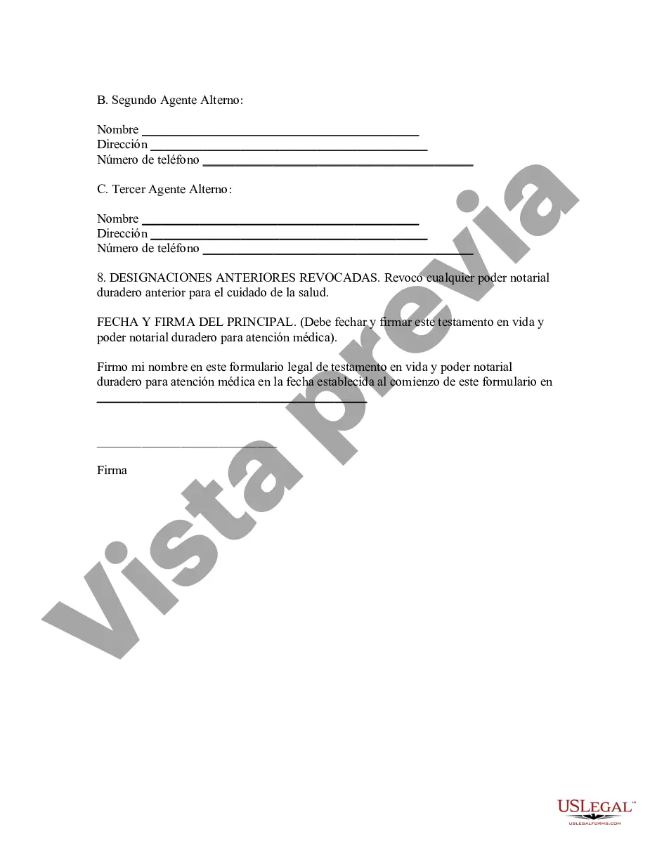 Preview Testamento vital reglamentario y poder notarial duradero para atención médica