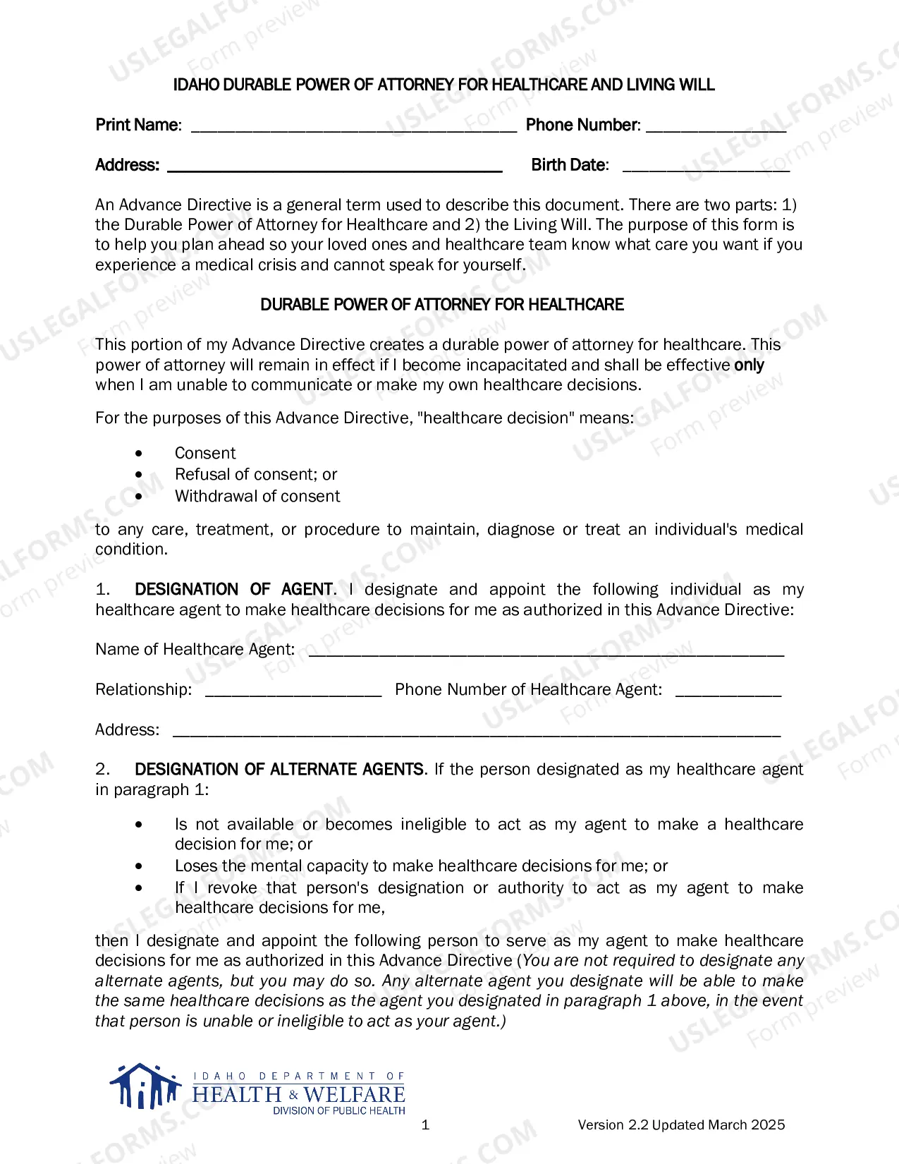Preview Statutory Living Will and Durable Power of Attorney for Health Care