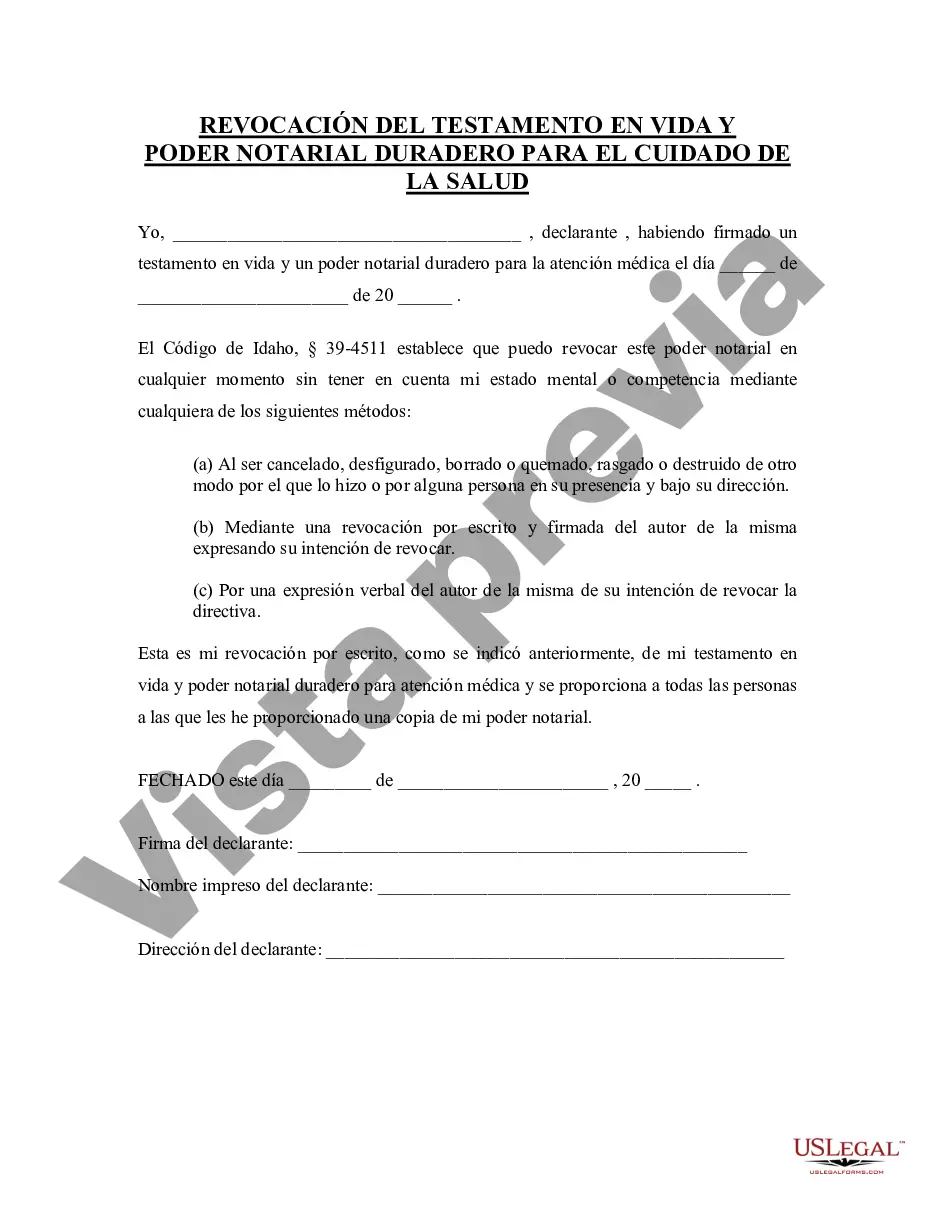 Preview Revocación del testamento en vida reglamentario y el poder notarial duradero para atención médica