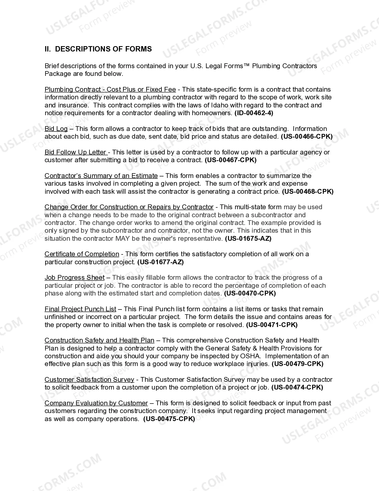 Preview Idaho Plumbing Contractor Package