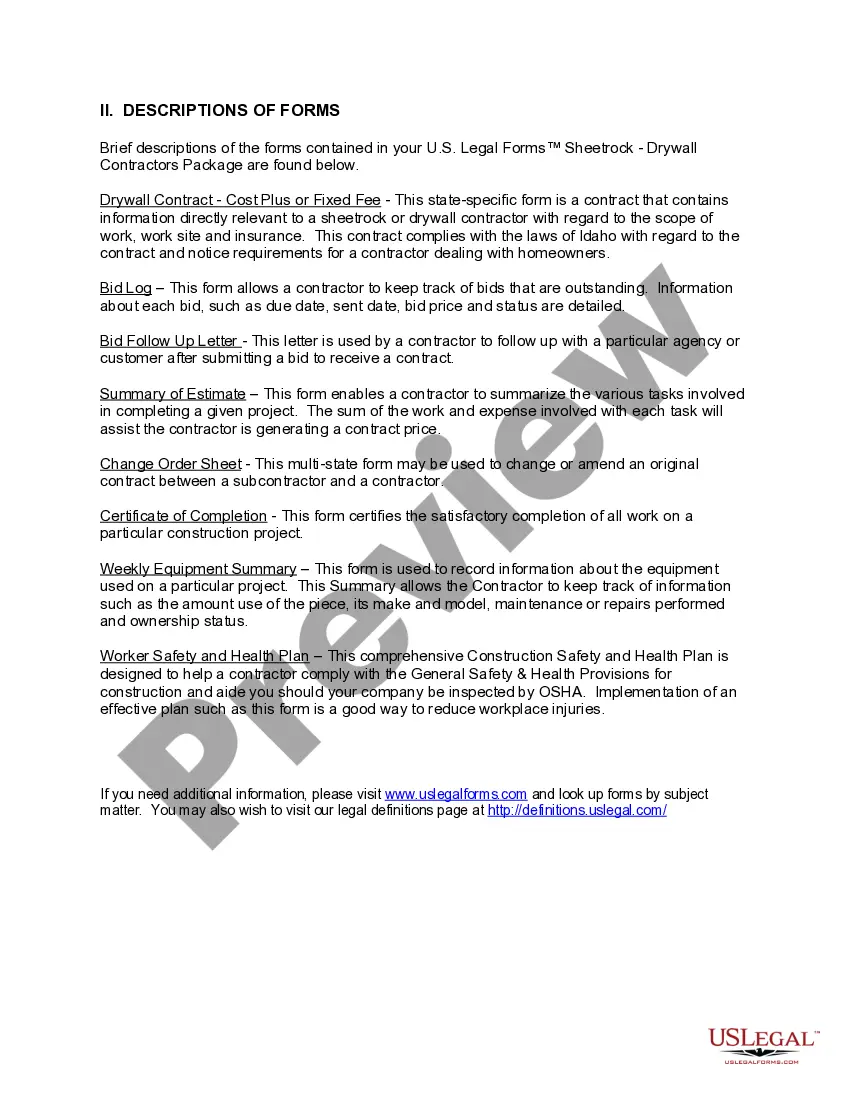 Get Idaho Sheetrock Drywall Contractor Package Preview Idaho Sheetrock Drywall Contractor Package