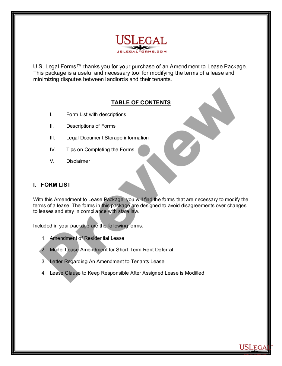 page 1 Amendment of Lease Package preview