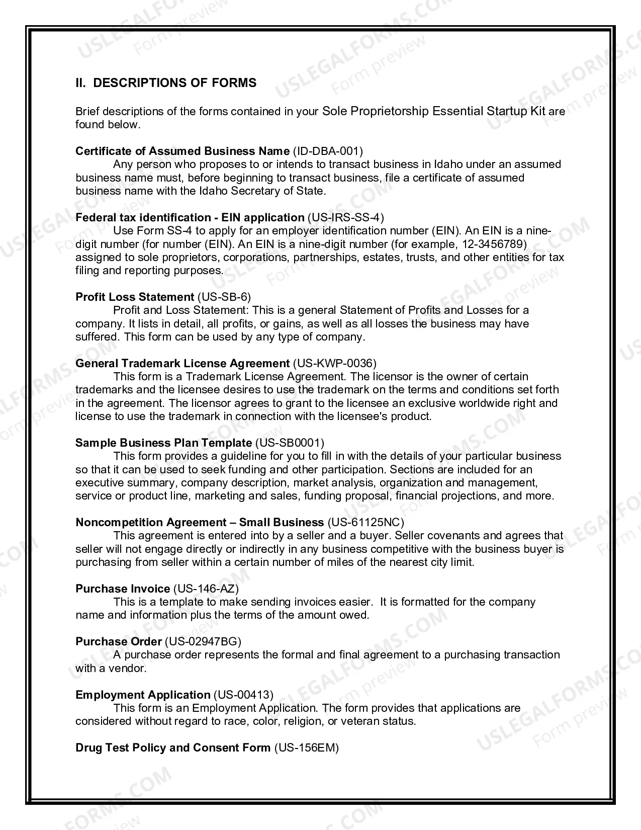 Preview Idaho Sole Proprietorship Essential Startup Kit