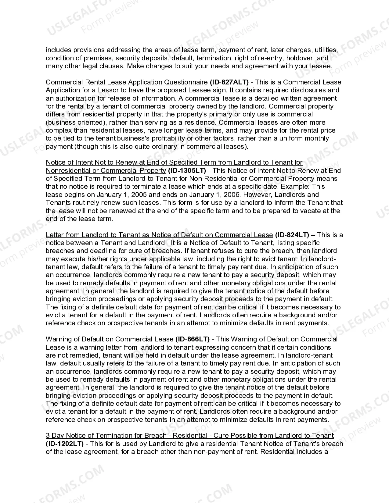 Preview Idaho Commercial Lease Package