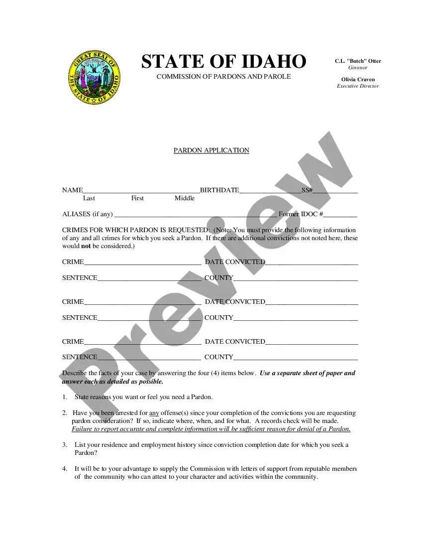 Idaho Pardon Application Form South Africa | US Legal Forms