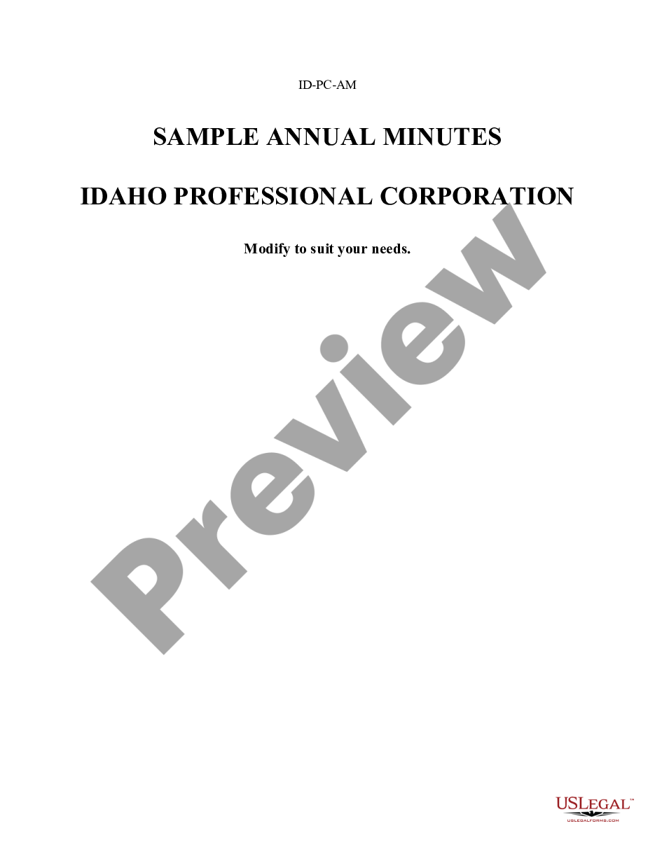 page 0 Annual Minutes for an Idaho Professional Corporation preview