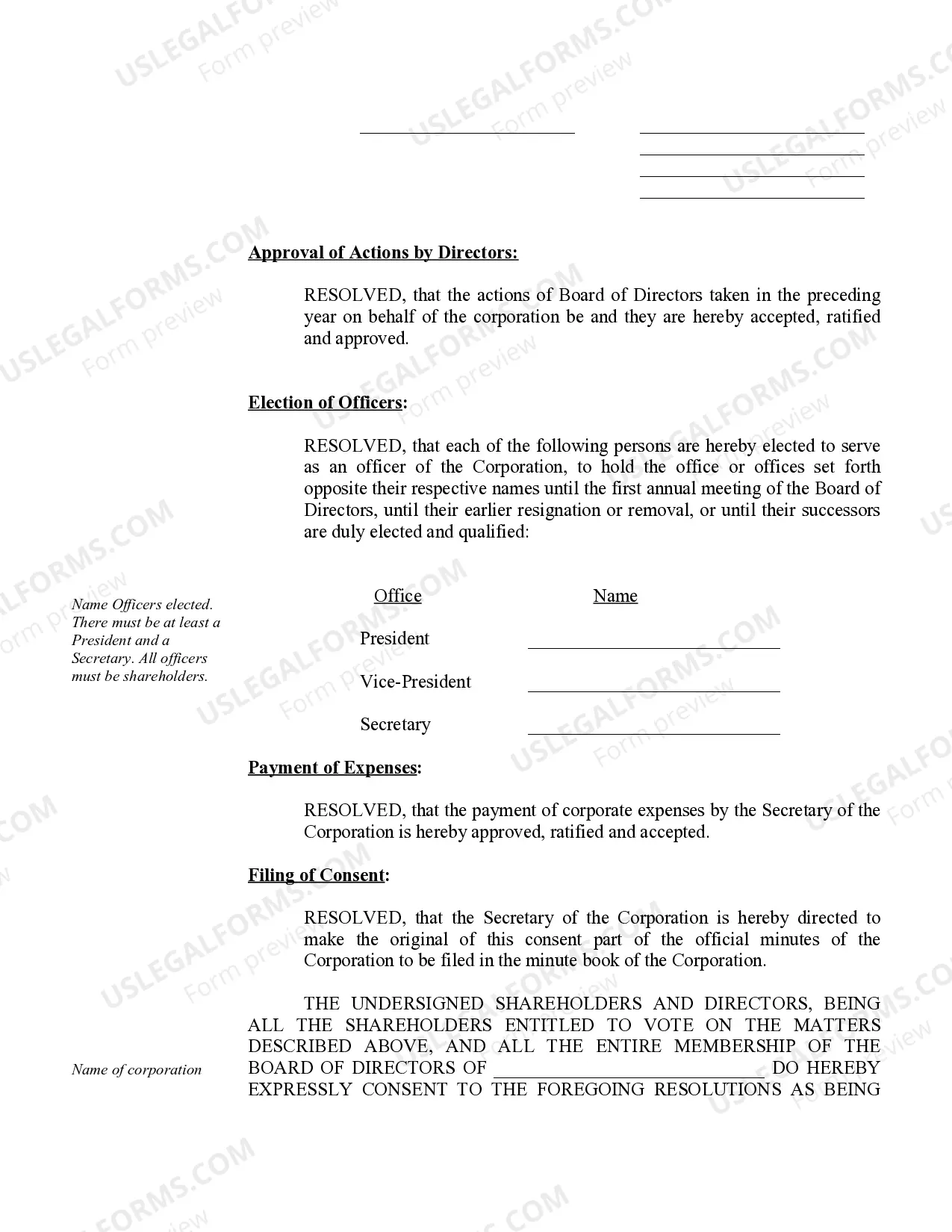 Preview Annual Minutes for an Idaho Professional Corporation