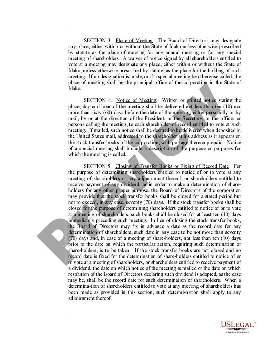 Preview Sample Bylaws for an Idaho Professional Corporation