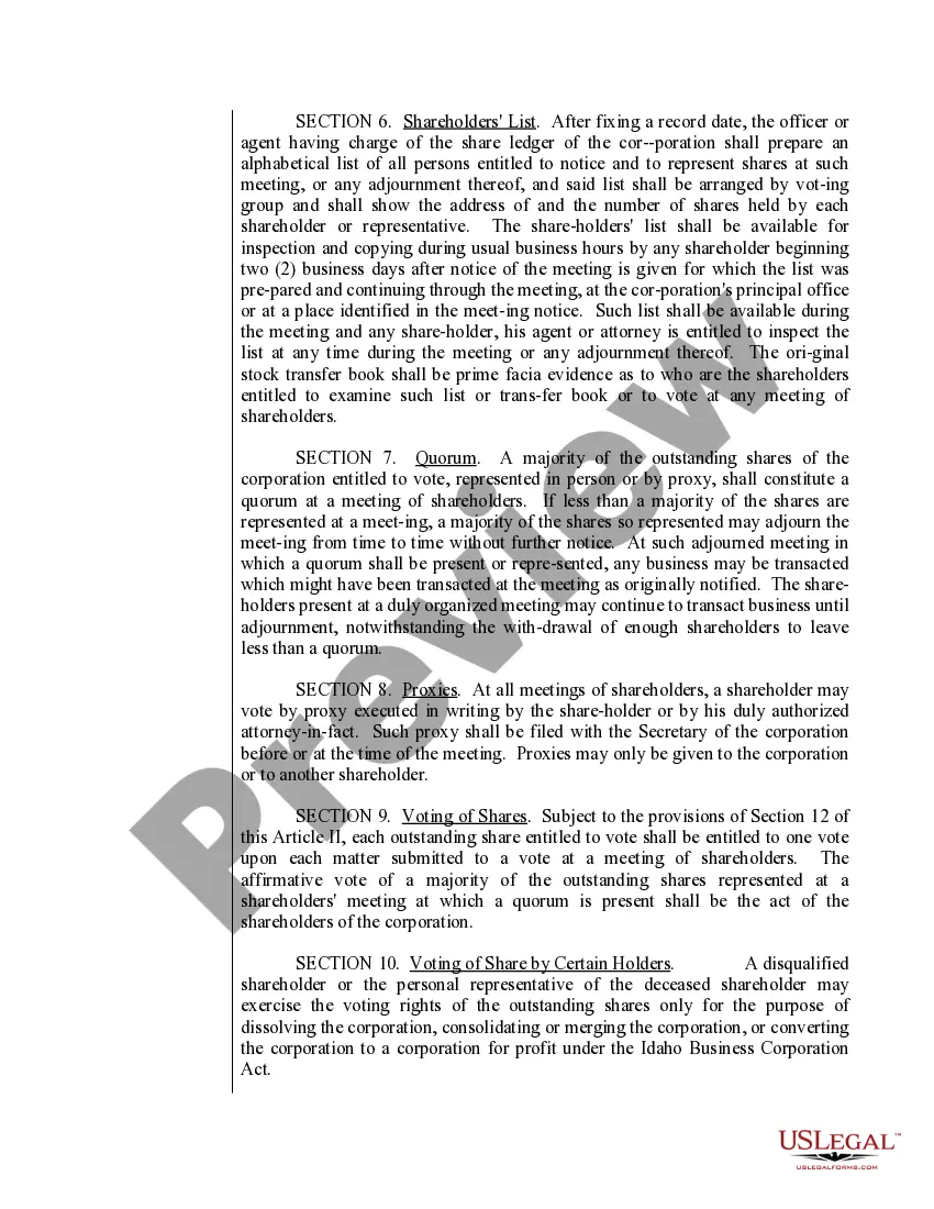 Preview Sample Bylaws for an Idaho Professional Corporation