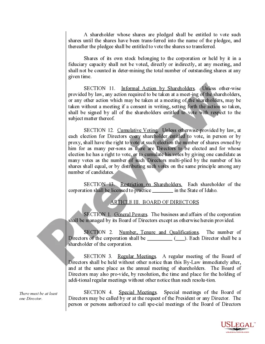 Preview Sample Bylaws for an Idaho Professional Corporation