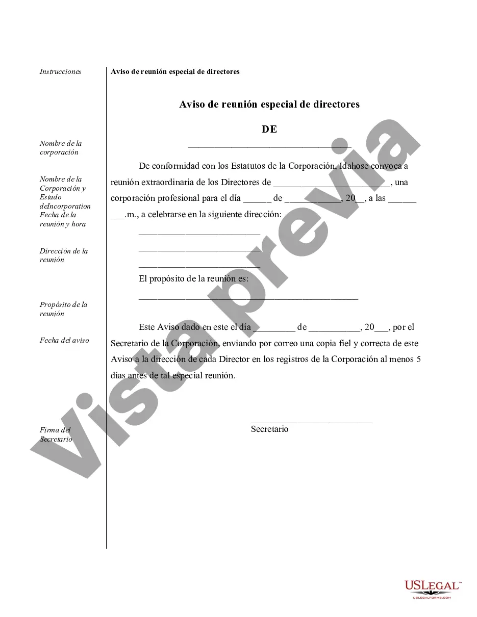Preview Muestra de registros corporativos para una corporación profesional de Idaho