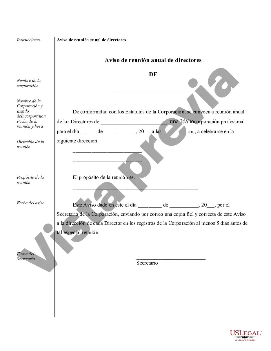 Preview Muestra de registros corporativos para una corporación profesional de Idaho