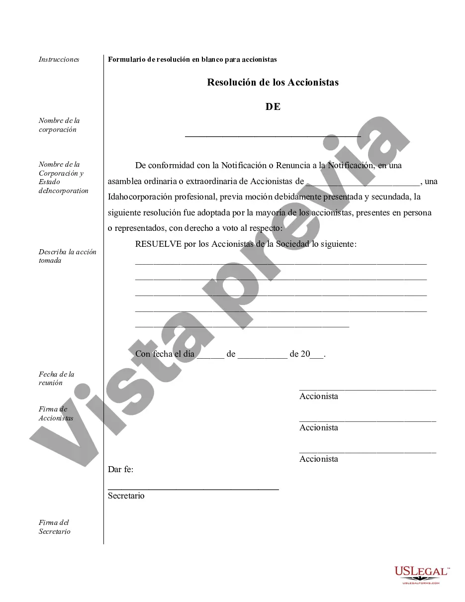 Preview Muestra de registros corporativos para una corporación profesional de Idaho