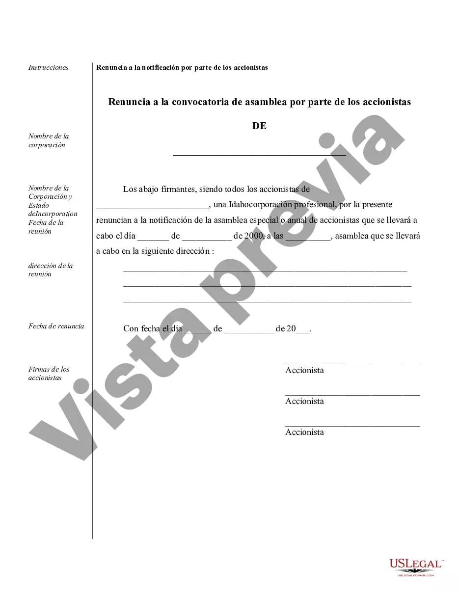 Preview Muestra de registros corporativos para una corporación profesional de Idaho