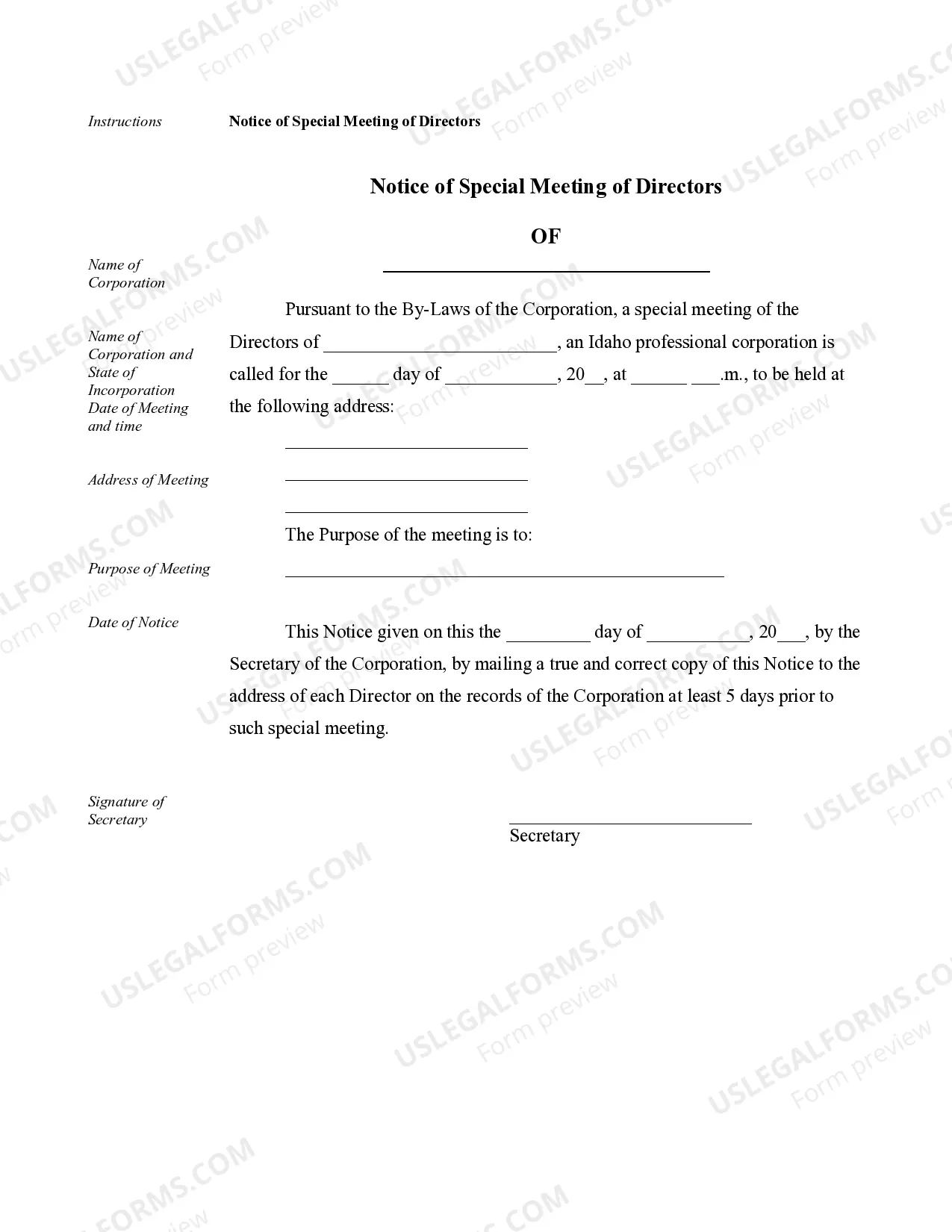 Preview Sample Corporate Records for an Idaho Professional Corporation