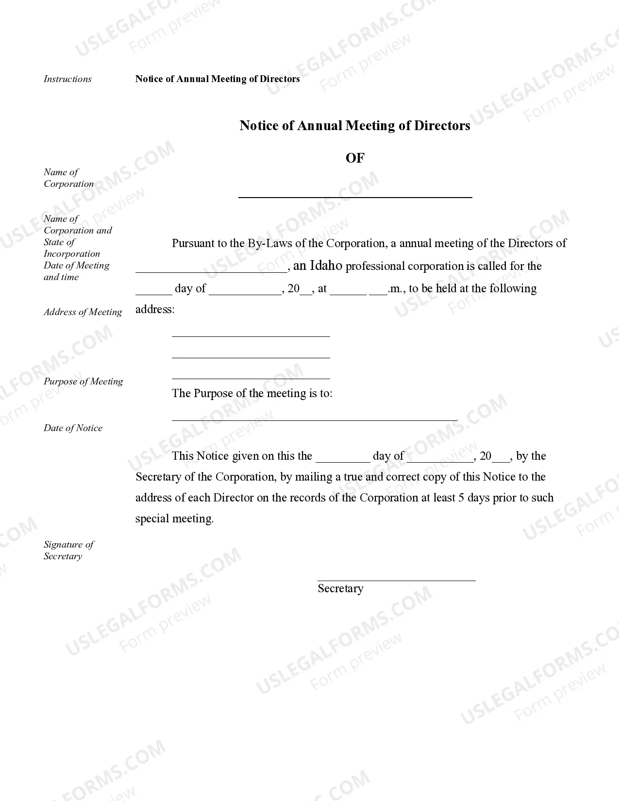 Preview Sample Corporate Records for an Idaho Professional Corporation