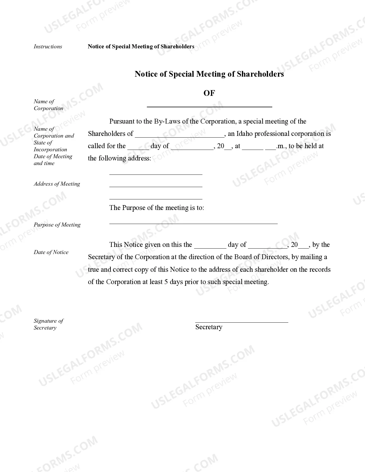 Preview Sample Corporate Records for an Idaho Professional Corporation