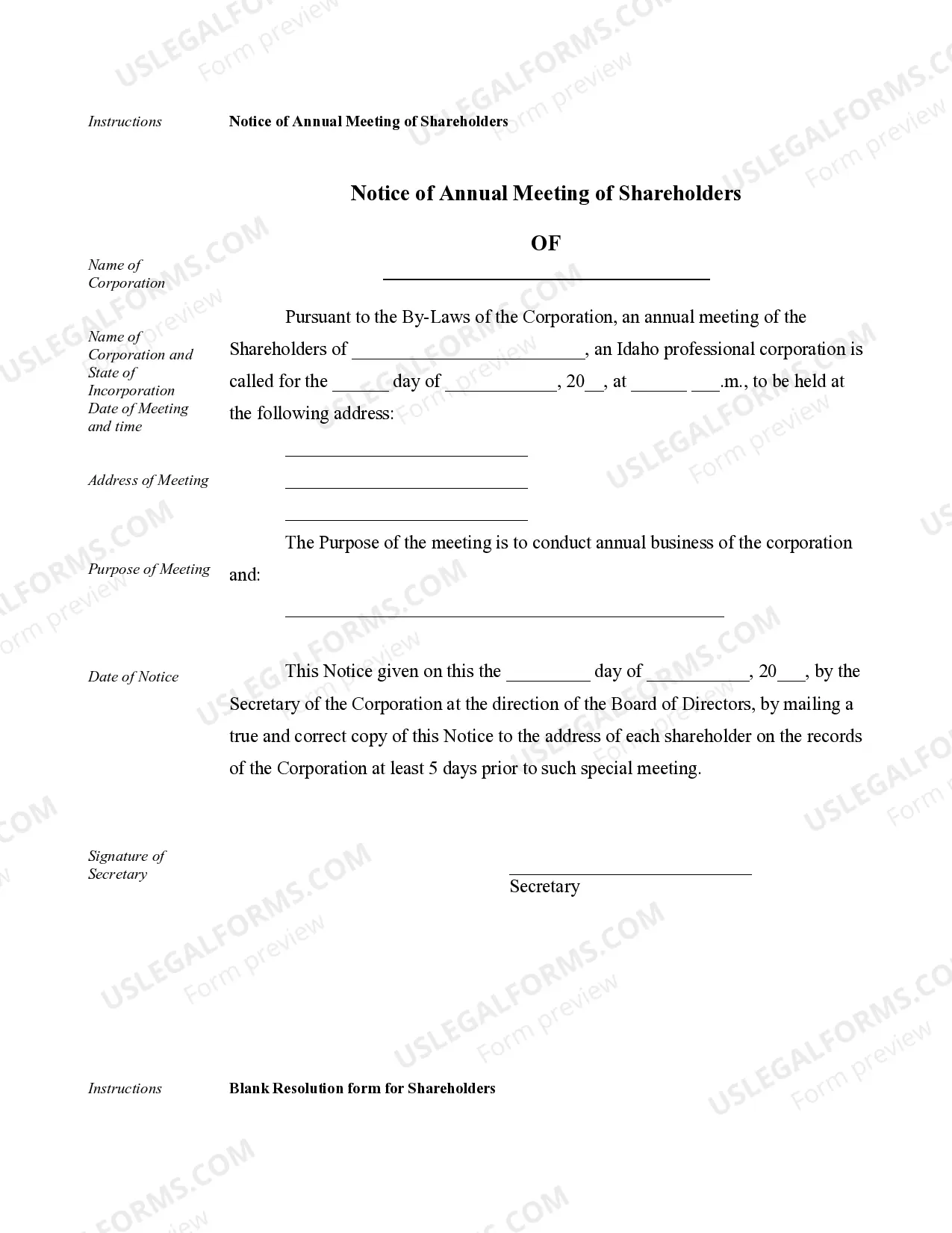 Preview Sample Corporate Records for an Idaho Professional Corporation