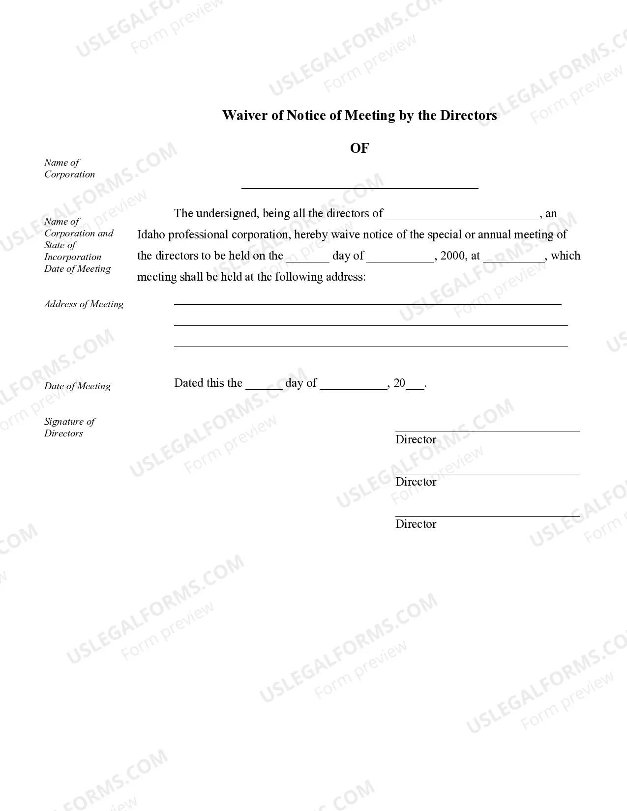 Preview Sample Corporate Records for an Idaho Professional Corporation