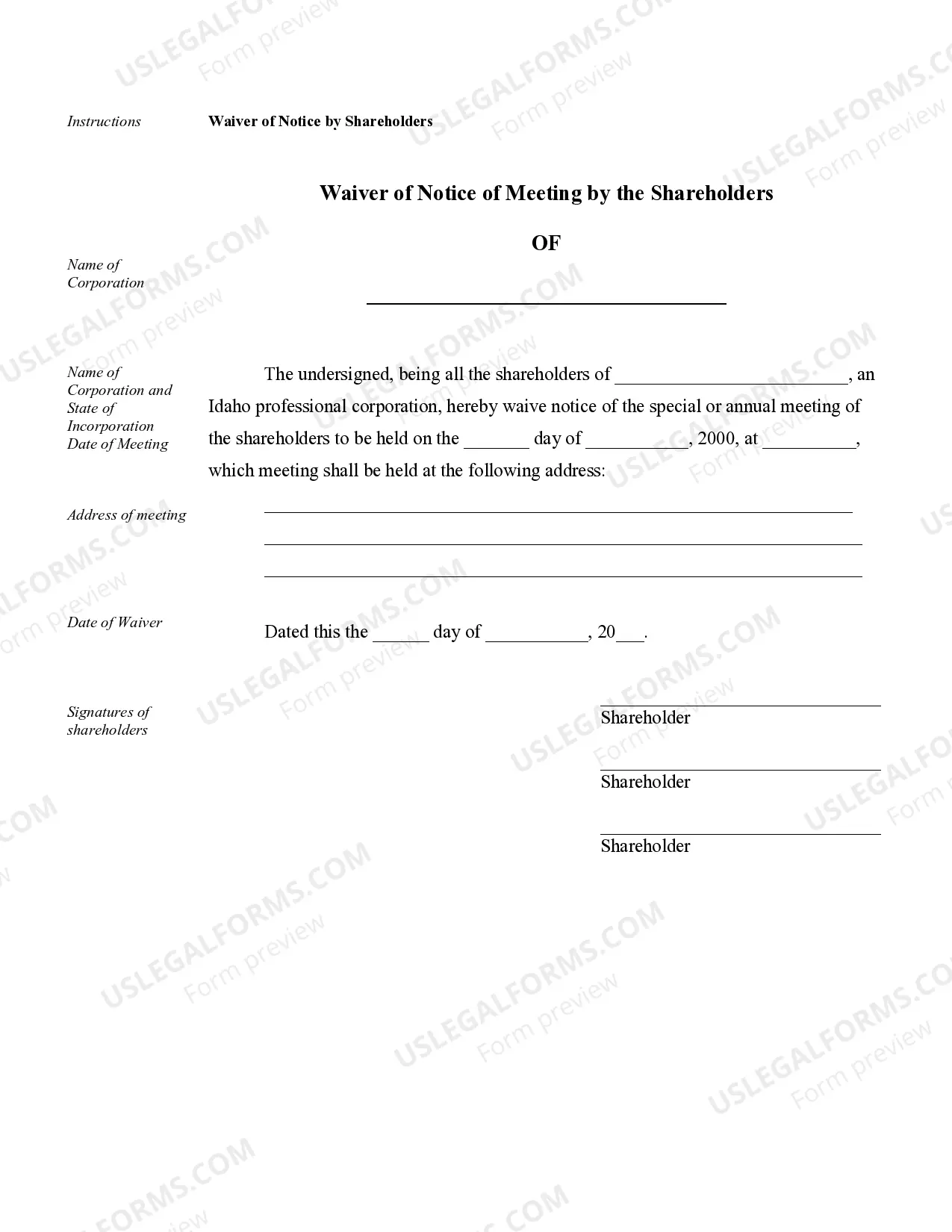Preview Sample Corporate Records for an Idaho Professional Corporation
