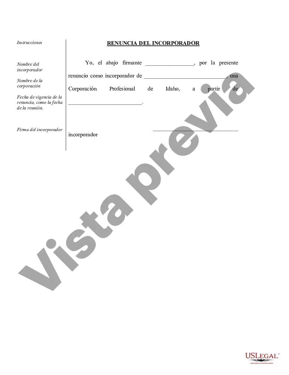 Preview Actas organizativas para una corporación profesional de Idaho