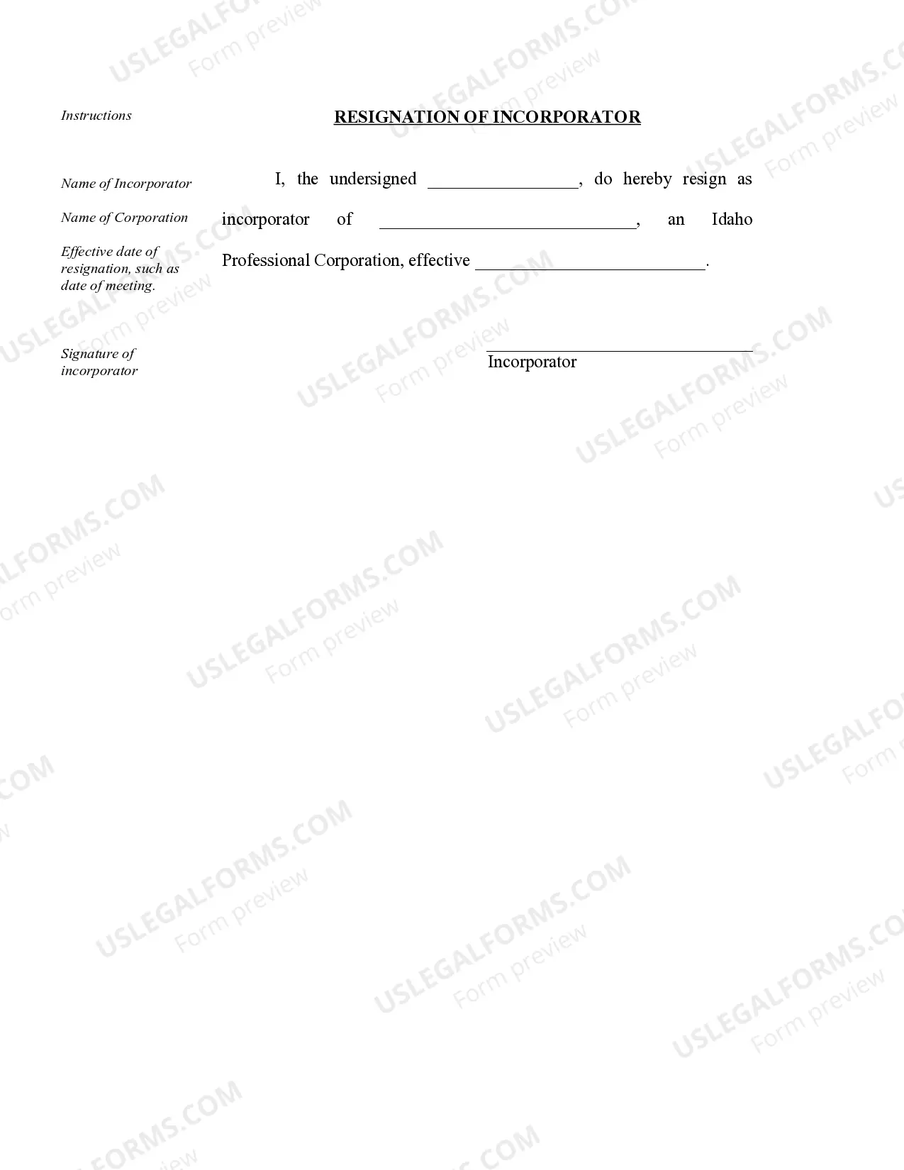 Preview Organizational Minutes for an Idaho Professional Corporation