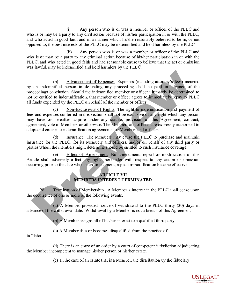 page 7 Sample Operating Agreement for an Idaho Professional Limited Liability Company PLLC preview