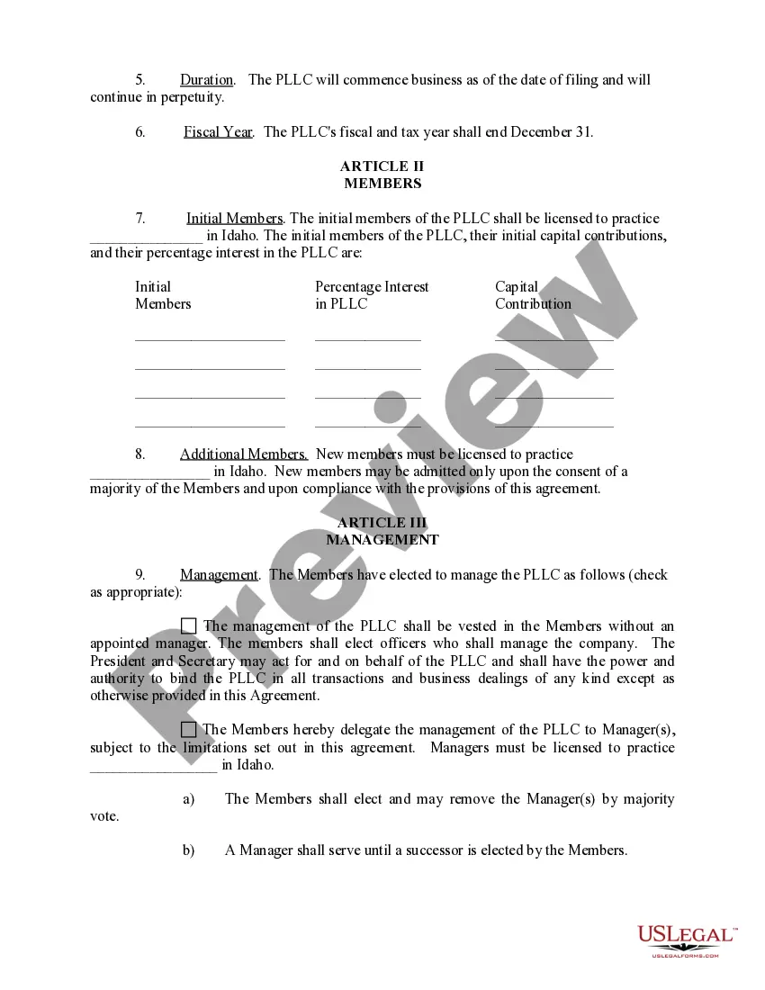 Preview Sample Operating Agreement for an Idaho Professional Limited Liability Company PLLC