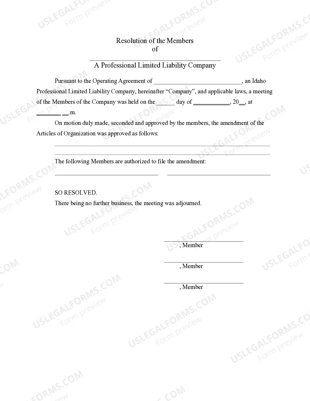 Preview PLLC Notices and Resolutions