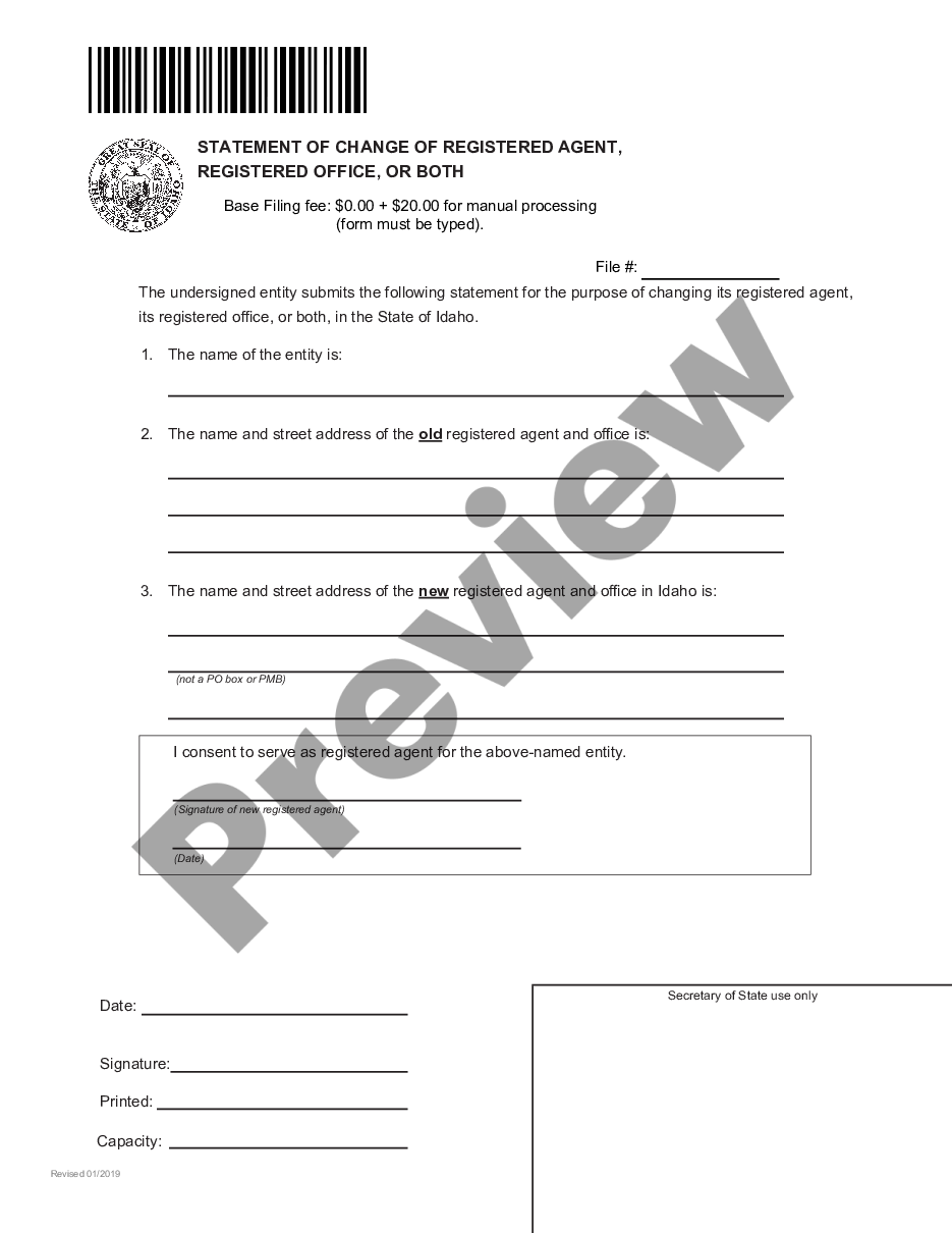 page 0 Idaho Change of Registered Agent preview