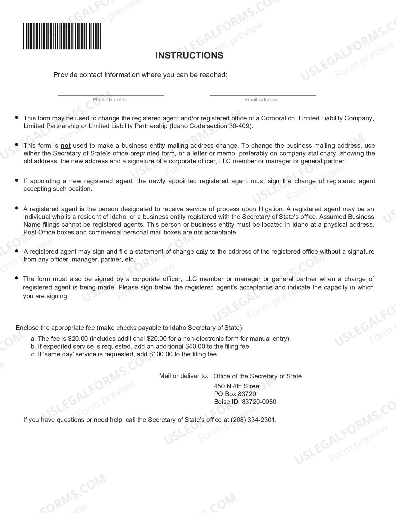 Preview Idaho Change of Registered Agent