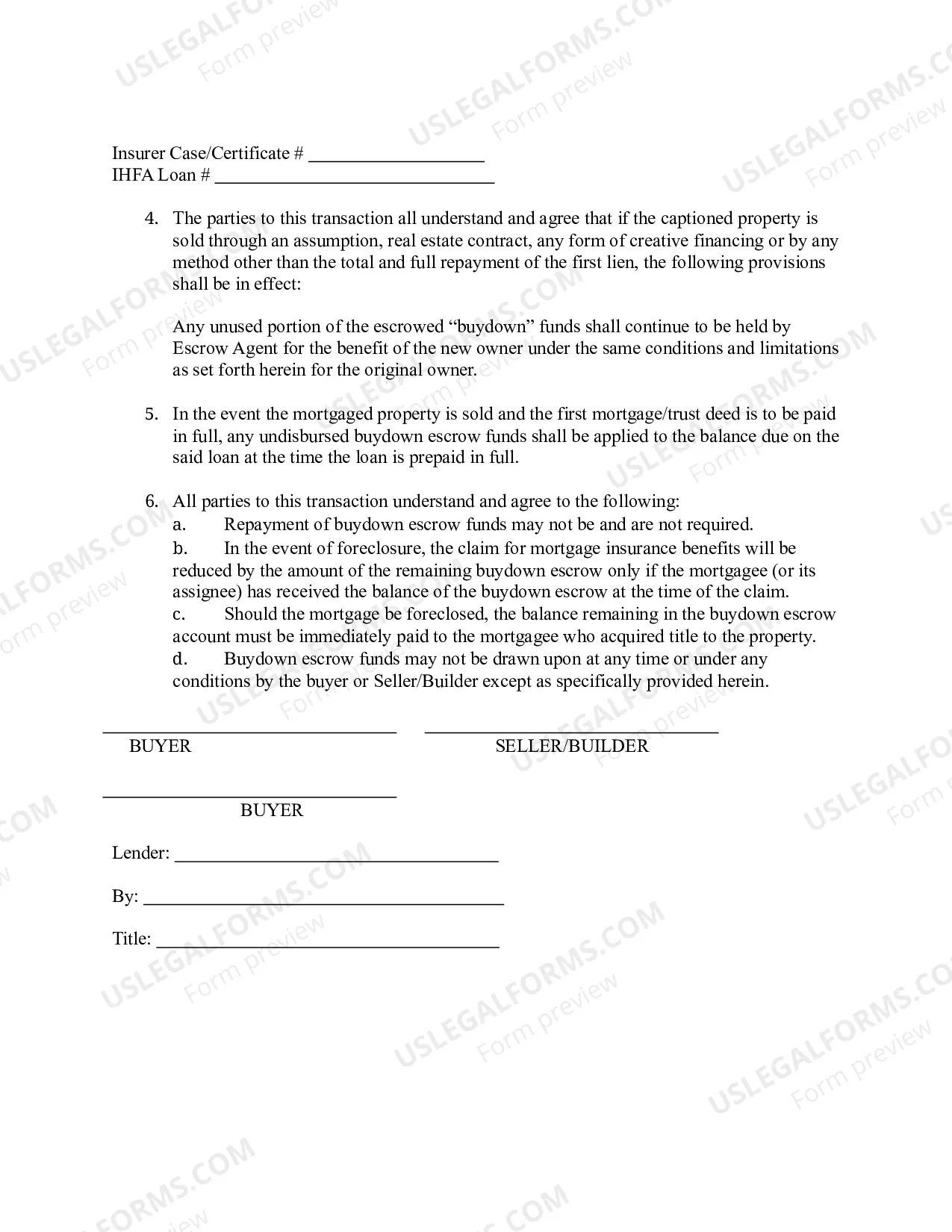 Preview Buydown Escrow Agreement - Housing and Finance Association