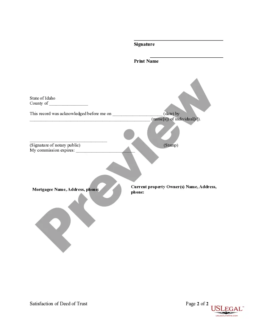 Preview Satisfaction, Release or Cancellation of Deed of Trust by Individual