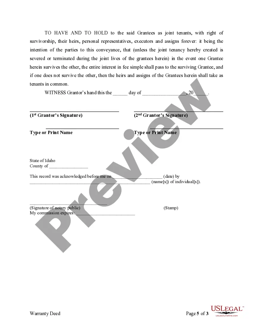 Preview Warranty Deed for Conversion of Community Property to Joint Tenancy