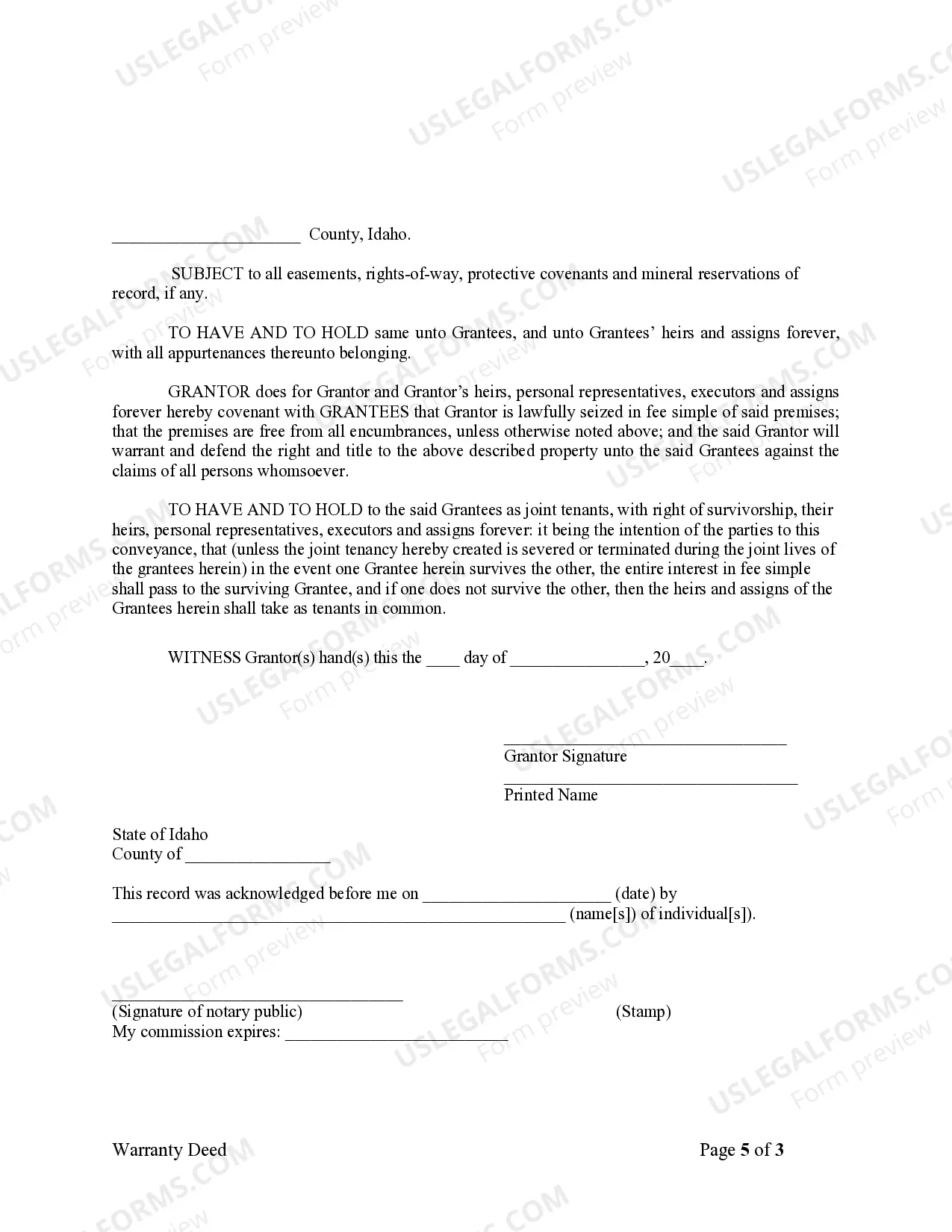 Preview Warranty Deed to Separate Property of One Spouse to Both Spouses as Joint Tenants