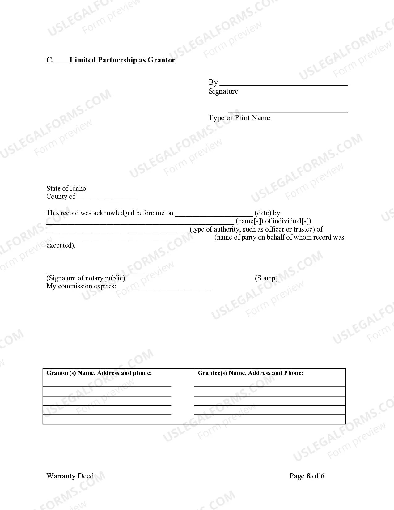 Preview Warranty Deed from Limited Partnership or LLC is the Grantor, or Grantee