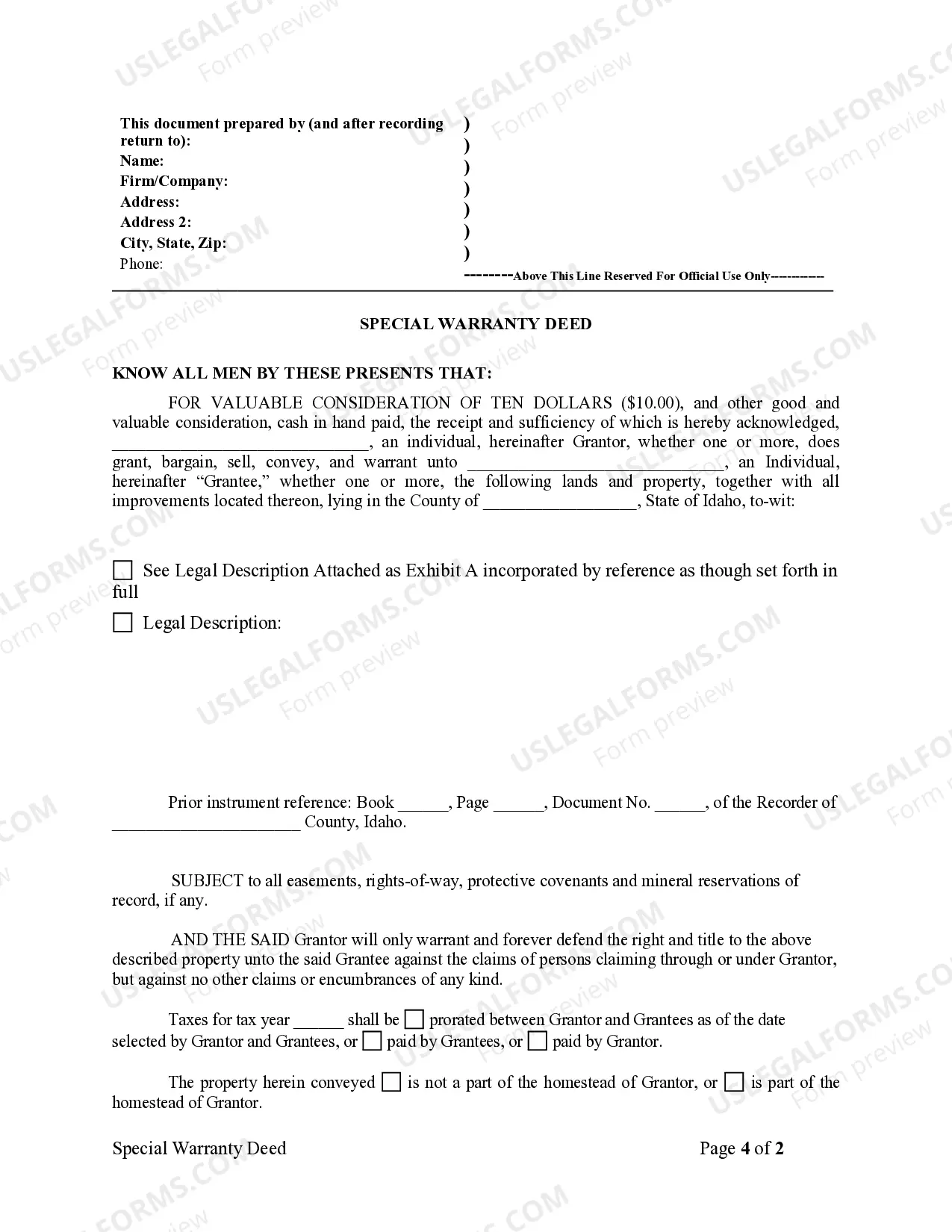 Preview Special Warranty Deed