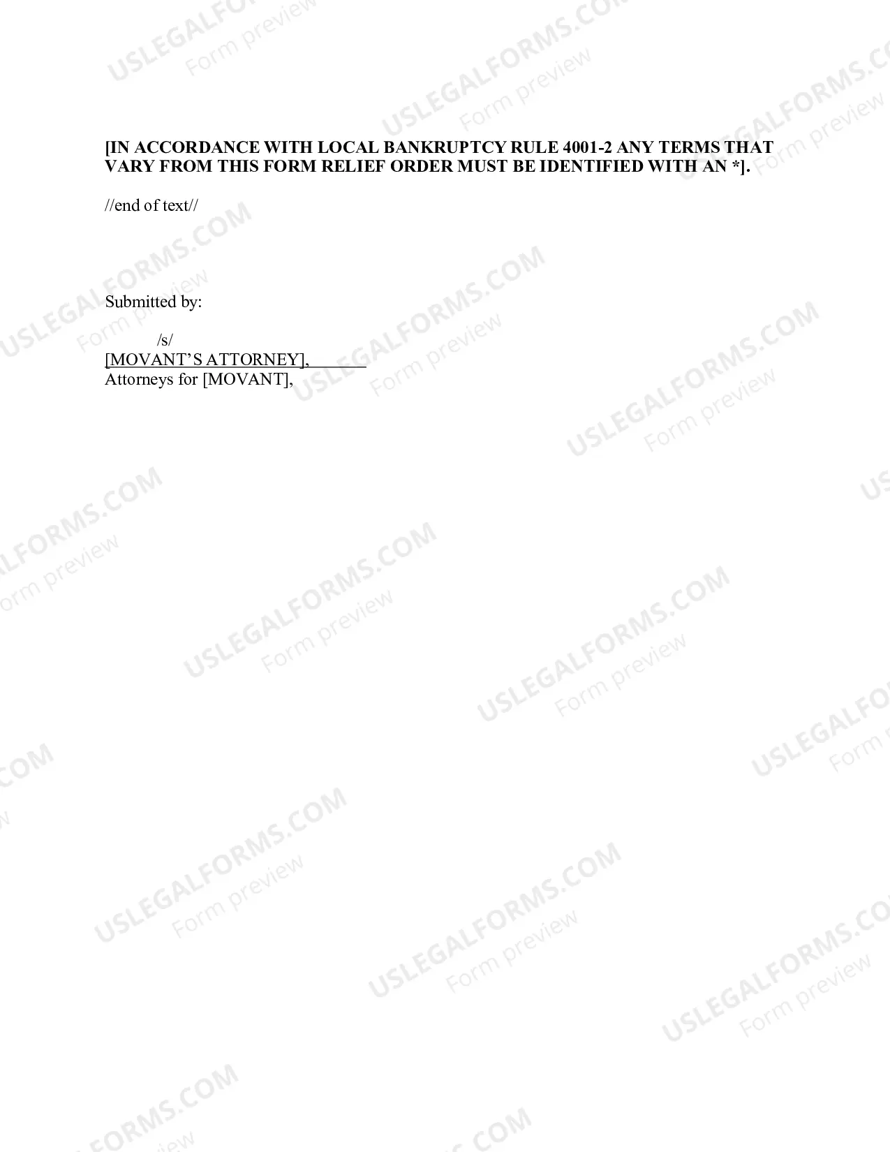 Preview Order Approving Stip & Granting Relief from Stay